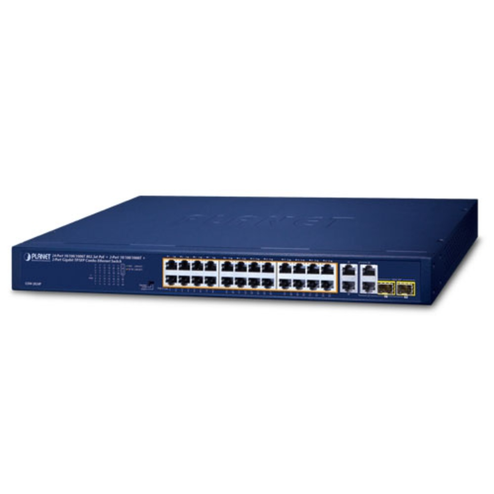Planet GSW-2824P 24 port Gigabit PoE + 2 port Gigabit + 2 port Gigabit TP-SFP Combo Ethernet Switch 250 Watts